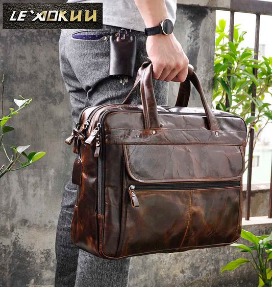 Men's Oil Waxed Leather Antique Design Business Laptop Briefcase - Premium Laptop Bag from Craftklart Dropship - Just $63.08! Shop now at Craftklart.store