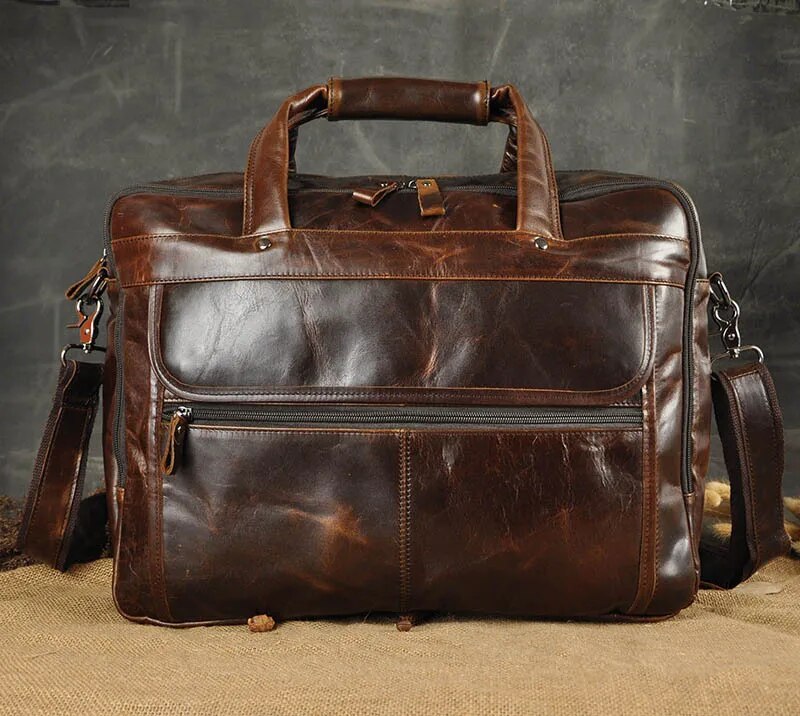 Men's Oil Waxed Leather Antique Design Business Laptop Briefcase - Premium Laptop Bag from Craftklart Dropship - Just $63.08! Shop now at Craftklart.store