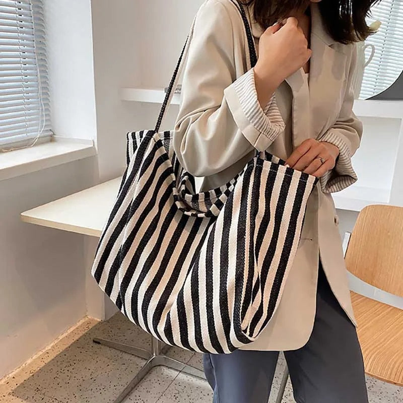 Women's Striped Canvas  Large Capacity Shoulder Bag - Premium Bags from Craftklart Dropship - Just $13.16! Shop now at Craftklart.store